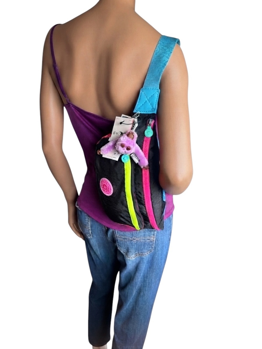 Kipling Yasemina Travel Belt Bag Fanny Pack Sling Bag Rainbow Black - Picture 3 of 8